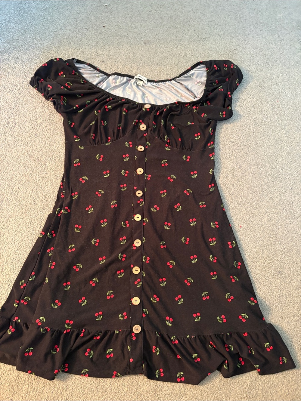 Women’s Black Cherry Print Button-Front Dress L